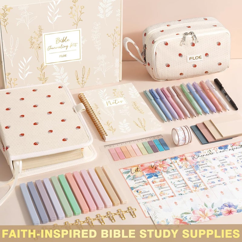 FLOE Bible Study Supplies Journaling Kit for Women with Bible Cover Case, Valentines Day Christian Gifts for Women, Bible Study Tools Accessories Set w/ Highlighter Pen, Pencil Case Notebook Annotation Kit - Image 3